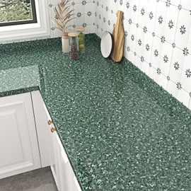 Wallercity Glossy Green Granite Contact Paper for Countertops Self Adhesive Waterproof Marble Peel and Stick Wallpaper for Kitchen Countertop Cabinets Sparkle Vinyl Wrap for Table Top 15.8''x78.7''