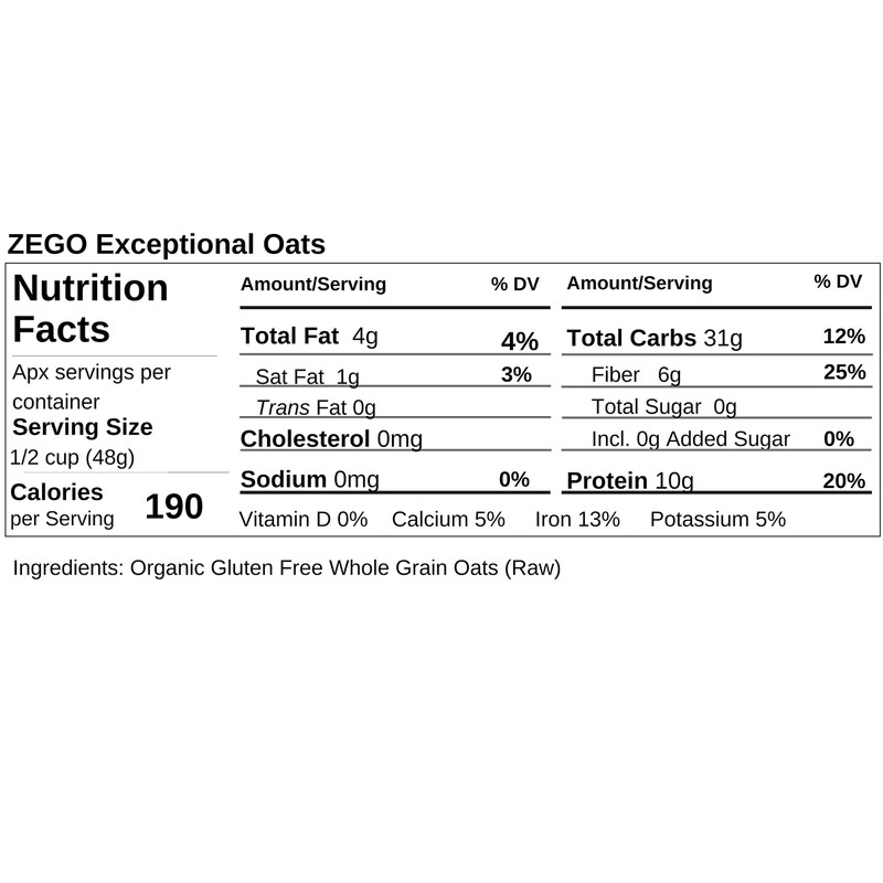 ZEGO Gluten Free Organic Raw Rolled Oats - Double Protein