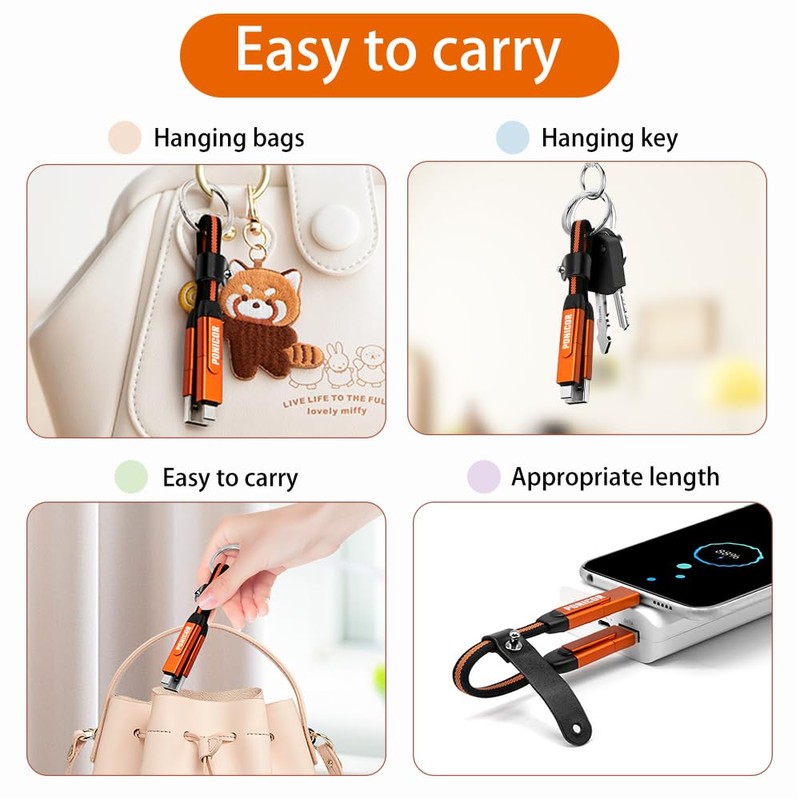 PONICOR 6 in 1 Short Keychain Multi Charging Cable 3A