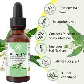 Relaxcation Organic Bhringraj Oil Infused in Sesame Seed Oil – 100% Pure & Natural Ayurvedic Hair and Scalp – Cold Infused, Unrefined – Made in India (1 oz)