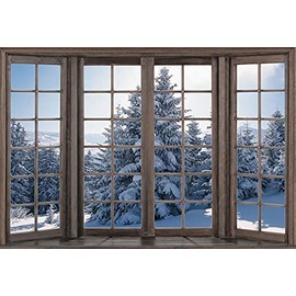 Renaiss 7x5ft Winter Backdrop Winter Window Forest Photography Background Christmas Decoration Wall Banner Season Natural Landscape Backdrop New Year Party Decorations Studio Photo Props