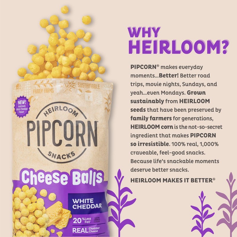 Heirloom White Cheddar Cheese Balls by Pipcorn - 4.5oz 6pk