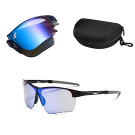 FEISEDY B1291 Sunglasses, Sports Sunglasses, Folding, UV400, UV Protection, Windproof, Goggles, Ultra Lightweight, Bicycle Driving, Night Sunglasses, black frame blue lens