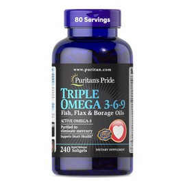 Puritan's Pride | Triple Omega 3-6-9 Aceites de Pescado, Lino y Borraja | 240 Cápsulas Blandas