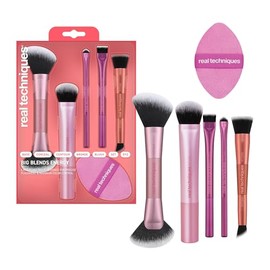 Real Techniques Big Blends Energy Brush + Kit de Esponja de Doble Cara, Juego de 6 Brochas de Maquillaje Facial y Esponja para Base, Corrector, Polvo 