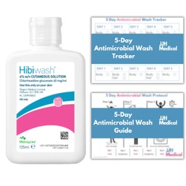 Hibiwash 125ml Antimicrobial Body Wash – Full-Body Cleanser for Pre- and Post-Operative Care, Includes JJH Medical 5-Day Protocol Guide & Daily Hygiene Tracker