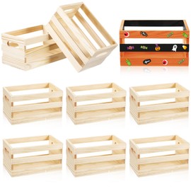 Yiyiring 12 Pcs Small Wooden Crates with Handles Bulk 6.5'' Mini Wood Crates for Crafts Rustic DIY Unfinished Wood Storage Boxes Decorative Farmhouse Basket Display Home Kitchen Milk Wine Toys Decor