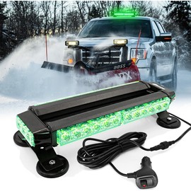 FOXCID 14.5'' 32 LED Emergency Strobe Rooftop Flashing Light Bar, Double Side Hazard Warning Beacon Safety Lights w/Magnetic for Tow Vehicles Firefighter Cars Trucks Traffic Security, Green