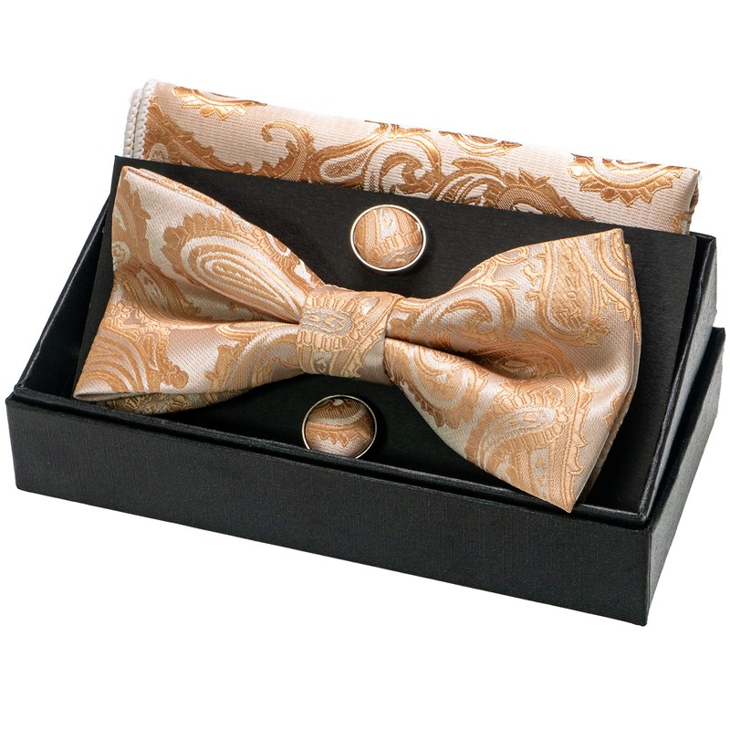 Jemygins Paisley Bow Tie, Men’s Pocket Handkerchief and Cufflinks Set
