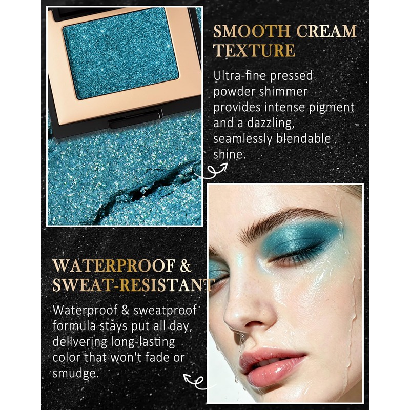 Glacier Blue Glitter Eyeshadow Palette, Single Metallic Shimmer Eye Shadow
