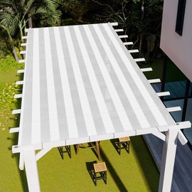 E&K Sunrise 7' x 28' Sun Shade Sail Straight Edge Rectangle Canopy Shade Cover with D-Ring Grommets UV Block for Outdoor Pergola Backyard Garden Patio Deck (Gray White Strip)