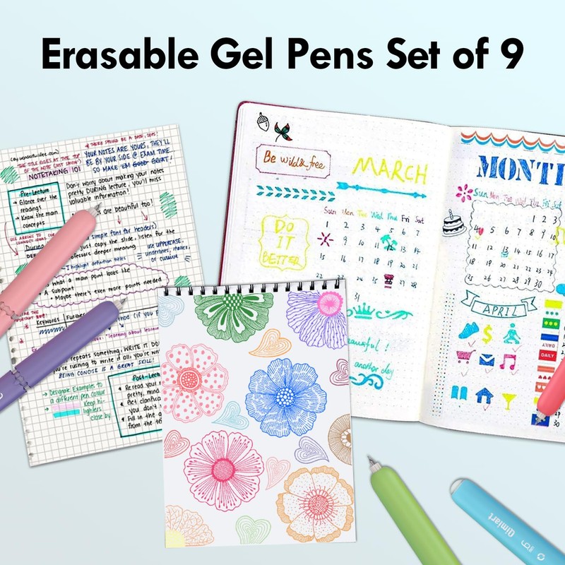 Xipan Erasable Gel Pens 9-Pack, Fine Point 0.6mm Twist Retractable