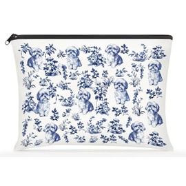 Shih Tzu Dog French Toile De Jouy Makeup Bag - Inspired By Toile De Jouy Makeup Bag - Dog Lover Gifts - Gifts For Women- Pet Lovers On Mothers Day- Birthday- Holiday