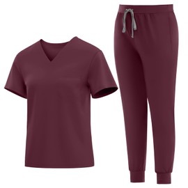 Eadflie Medical Scrubs Set for Women - Classic V-Neck Top & Jogger Pants with Stretch Nursing Uniform Scrub Suit