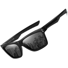 DUCO Polarized Sunglasses for Men Retro Square Shades with UV400 Protection Lightweight for Driving & Running DC6308 (B1 Black Frame Gray Lens)