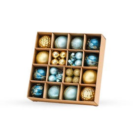 Christmas Tree Decorations Baubles 44 Pcs – Hanging Ball Ornaments Sets – Shatterproof 3 & 6cm Plastic Balls for Festive Holiday – Ideal for Home, Trees, Weddings, and Party Decor (Blue & Gold)