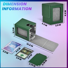 UAONO Card Deck Box with MTG Commander Display, Deck Case Holds 100+ Double-Sleeved Cards, Trading Card Storage Box Fits TCG/PTCG/Sports Card with 2 Dividers, 1 Toploader (Green, Gray)