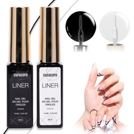 CURACORO Gel Nail Polish Liner Art, Duo Black and White Set, Long-Lasting, Chip-Resistant, Low Ordor Nail Gel, Built-in Precision Brush for Nail Lines, Patterns, French Tip, 3D Designs