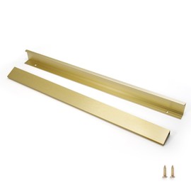 YONFIAFIT 5 Pack 16" (400mm) Overall Length Overall Length Edge Finger Pull, Brushed Brass Aluminium Hidden Furniture Wardrobe Cabinet Drawer Pull Long Concealed Furniture Closet Door Handle, 3699S