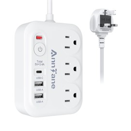 UK Travel Plug Adapter with USB C, 6FT Extension Cord, US to UK Ireland Plug Adapter Type G Travel Adapter with 3 Outlets 3 USB Ports for Scotland London England British Irish Kenya Dubai Travel