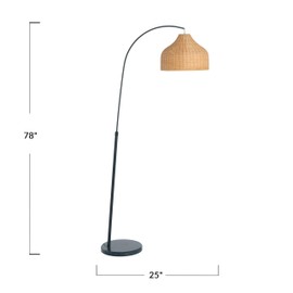 Creative Co-Op Modern Boho Floor Lamp with Marble Base and Rattan Shade, Black and Natural