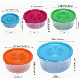 5pcs Set Plastic Fresh-keeping Box, Round Transparent Storage Box With Cover, Household Refrigerator Food Storage Box, Microwave Oven Safe Large Capacity Container, Kitchen Supplies