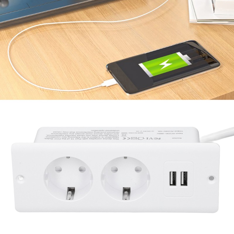 Embedded Power Outlet 2 USB 2 10A Ports Recessed Desk