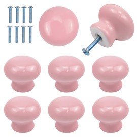8 Pack Door Knobs for Kids, 35mm Round Cabinet Knobs, Pink Ceramic Cupboard Handles and Knobs, Furniture Pull Handles with Screws for Drawer, Wardrobes, Interior Doors, Kitchen,Living Room (Pink)