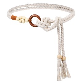 YQQYG Rope Belt, Tassel Braided Boho Belt with Wooden Beads Skinny Macrame Belts for Dresses Skirts Tunics