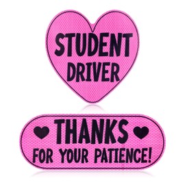 2pcs New Driver Car Decal, Thanks for Your Patience Student Magnet Driver Sign Student Driver Pink Sticker for New Student Drivers (Student Driver)