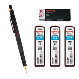 rOtring Mechanical Pencil 800 0.7mm 1904446 - Black | 3 x Tikky Leads HB - 0.7mm | Eraser B20