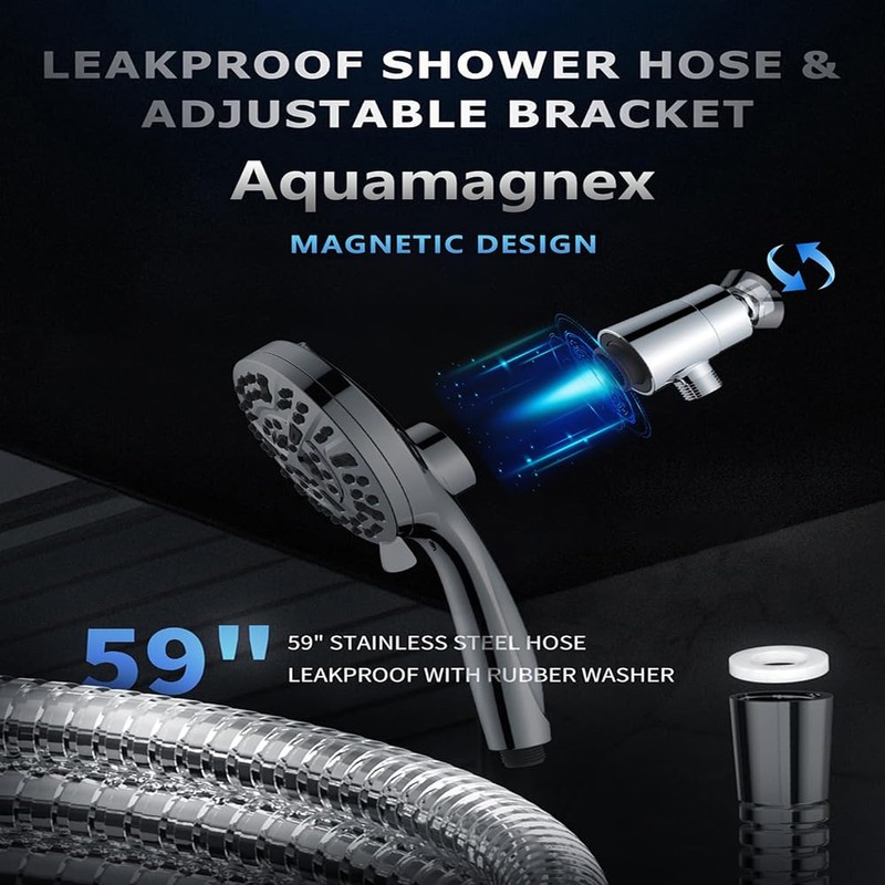 EJG High Pressure Handheld Shower Head with Hose and Adjustable