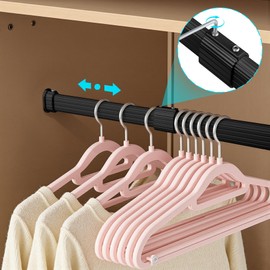 1 Pack Oval Closet Rod for Hanging Clothes Adjustable Closet Rods 16 to 30 Inch Heavy Duty Oval Closet Rod Expandable for Wardrobes(Black)