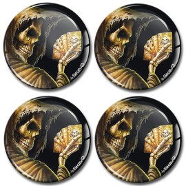 Biomar Labs® 4 x 55mm 3D Domed Car Wheel Centre Rims Hub Skull Poker Cards Stickers Decals For Caps Vehicle Auto Tuning Emblem A 6255