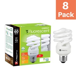 Xtricity foco fluorescente compacta T2 en espiral CFL, luz diurna de 5000 K, 13 W (equivalente a 60 W), 900 lúmenes, base media E26, 120 V, certificación UL (paquete de 8)
