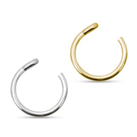 Set of 2 Fake Clip On Nose Rings 20g - 925 Sterling Silver Tiny and 14k Gold Filled Faux Piercing Hoops - No Piercing Needed