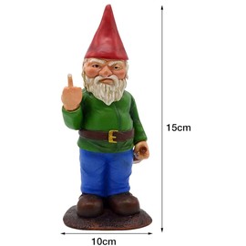Garden Gnome Statue, 15 cm Gnome Ornament, Funny Garden Lawn Ornaments, Waterproof Sun Protection Garden Decoration for the Garden, Patio, Balcony, Middle Finger Funny Gnome