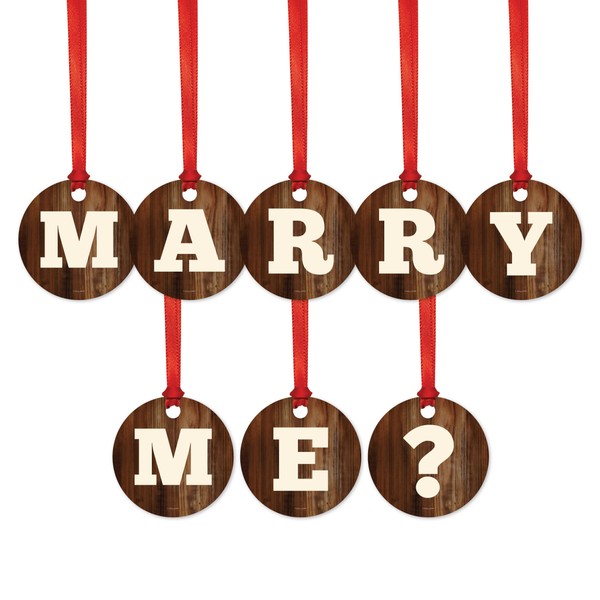 Andaz Press Wedding Proposal Engagement Metal Christmas Ornaments, Marry Me?, Rustic Wood, 1-Pack, Includes Ribbon and Gift Bag