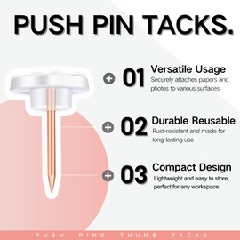 120 PCS Rose Gold Push Pins for Wall Clear Thumb Tacks for Walls Flat thumbtacks for Bulletin Board Shadow Box Display and Cork Board (Rose Gold)