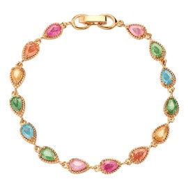 ALTENEVIA 18K Gold Plated Cubic Zirconia Tennis Bracelet Shimmering Rainbow Textured Charm Bracelet for Women Fashion Jewelry, 7.5 inches, Cubic Zirconia, Cubic Zirconia
