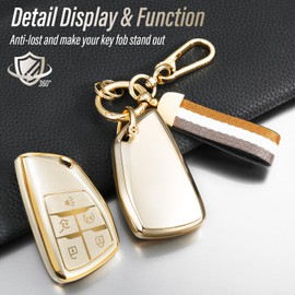 Coverforkey for Buick Key Fob Cover with Nylon Webbing Keychain, Fashionable Matte Metallic Soft Case for for Avenir Envision Encore Chevy Suburban Tahoe Sierra (5 Buttons) (Champagne Gold, B1)