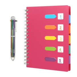 Kesote A5 Cuaderno con Pestañas Divisorias y Bolígrafo de 6 Colores, 240 Páginas (Rosa)