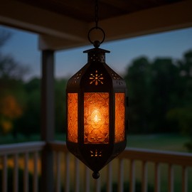 Vela Lanterns 11.5" Hanging Moroccan Decorative Candle Lantern Lamp – Indoor/Outdoor Tea Light Candle Holder for Patio, Porch, Ramadan or Home Decor, Amber Orange