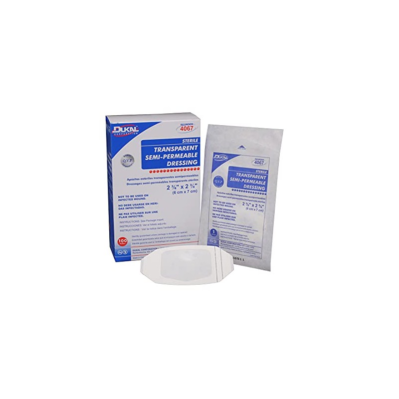 DUKAL Transparent Semi-Permeable Dressing 2-3/8" x 2-3/4" – Sterile, Waterproof,