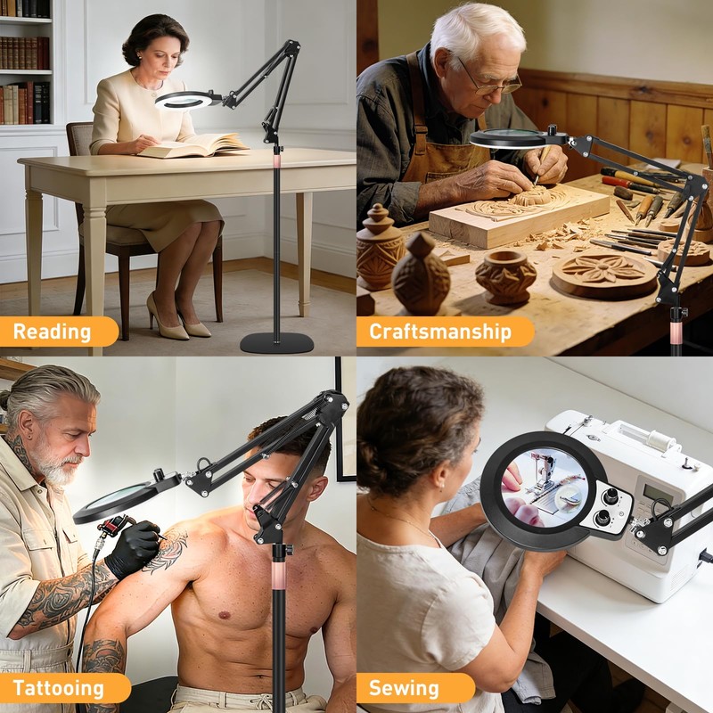 KMDES 12X&30X Floor Magnifying Glass with Light and Stand, 2