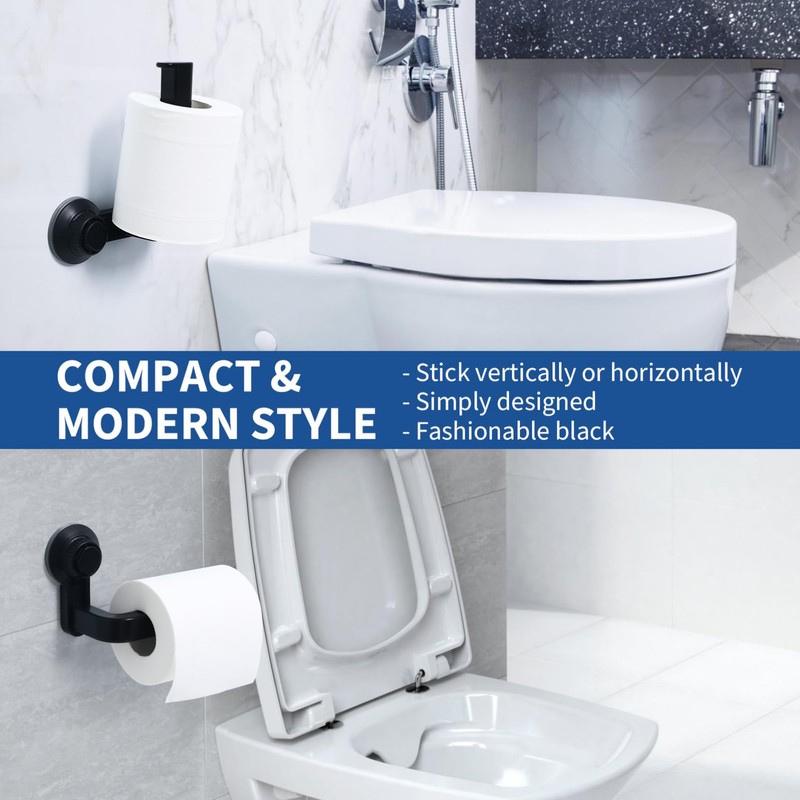 Suction Cup Toilet Paper Holder Wall Mount Matte Black Abs