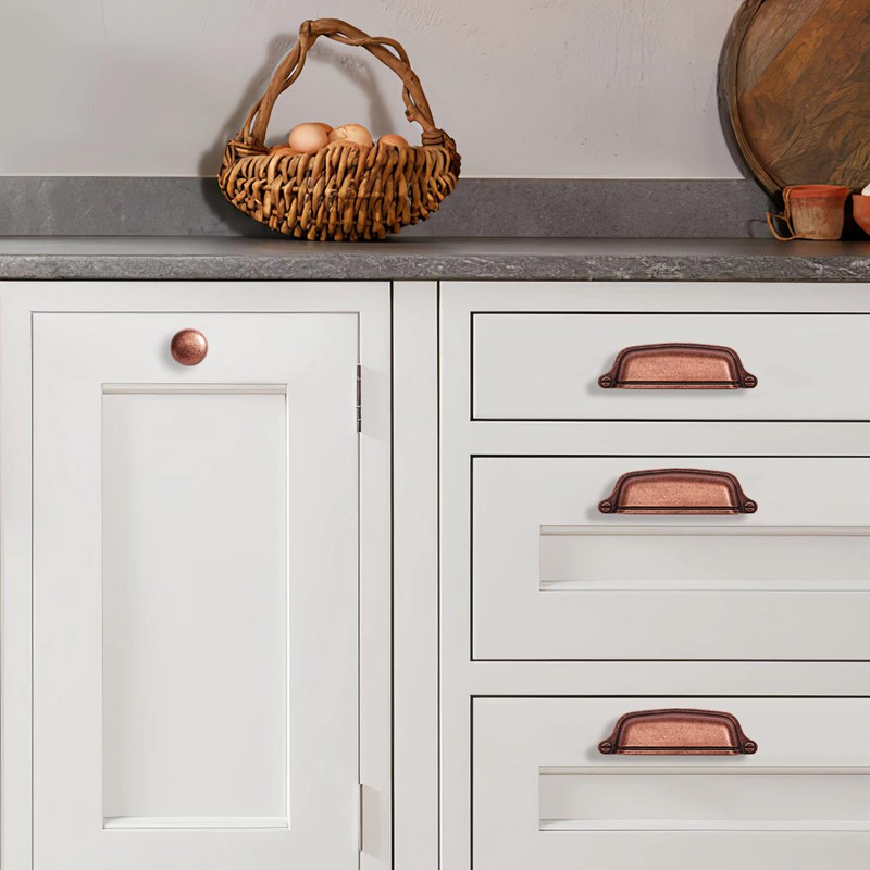 CABDM 10 Pack Antique Copper Cabinet Knobs - Single Hole