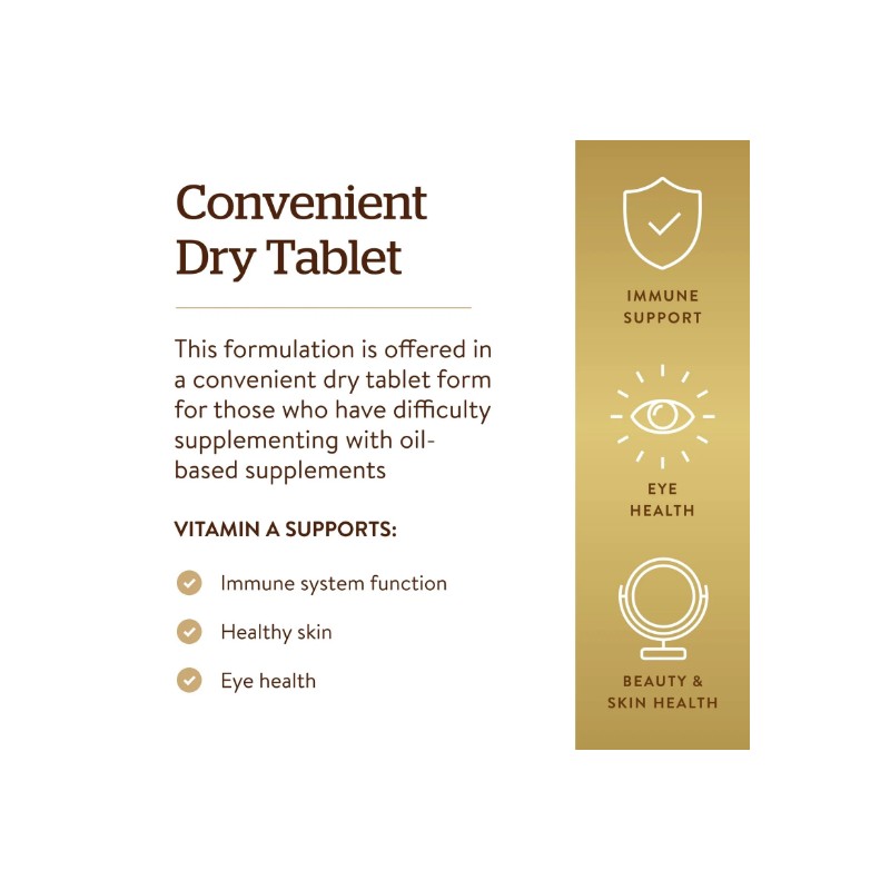 Solgar Dry Vitamin A 100 Count Oil Free Non GMO