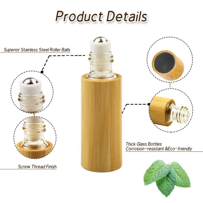 AUHOKY 12Pcs Bamboo Roll on Bottles for Essential Oils, Portable