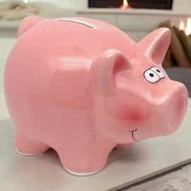MIJOMA Ceramic Pink Piggy Bank Cute Design Money Box with Rubber Plug Kids Money Box (15.5x11.5cm)